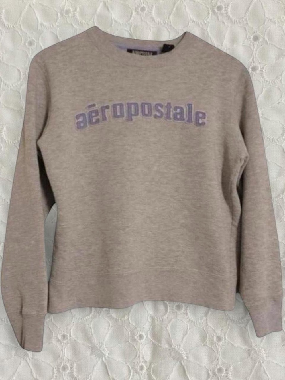 Vintage Y2K Aeropostale Taupe Crewneck Sweatshirt with Lavender Logo